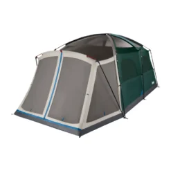 Coleman Skylodge™ 12-Person Camping Tent With Screen Room, Evergreen -Coleman Sales Store 12P CbnCnvetnlExtrnlScrnRm EG 1 FrontAngleRight FlyOff WindowsUp