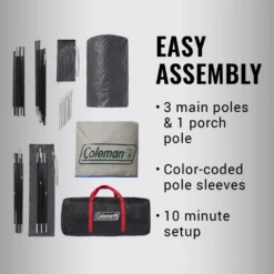 Coleman 4-Person Cabin Tent With Enclosed Weatherproof Screened Porch, Evergreen -Coleman Sales Store 2000035607 Congaree ATF 6 1 1