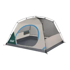 Coleman Skydome™ 4-Person Camping Tent With Full-Fly Vestibule, Evergreen -Coleman Sales Store 4P DmVstblFllFly Evrgrn 3 FrontAngle FlyOff DoorOpen