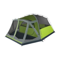 Coleman Skydome™ 6-Person Camping Tent With Screen Room, Rock Grey -Coleman Sales Store 8P DmScrnPrch RckGry 2 FrontAngleLeft FlyOff WindowsDown