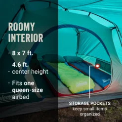 Coleman Skydome™ 4-Person Camping Tent With Full-Fly Vestibule, Evergreen -Coleman Sales Store Coleman 2000037516 Skydome FullFlyVest 4P ATF6